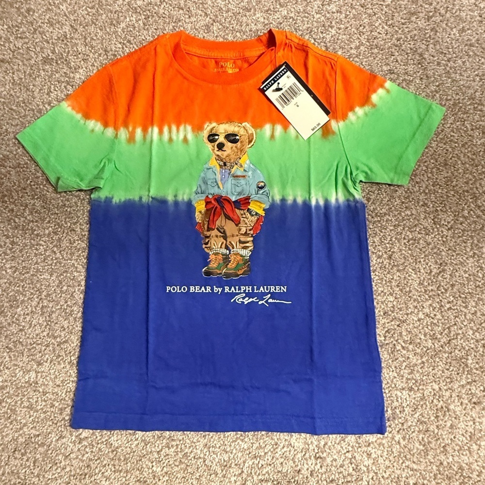 Ralph Lauren Kids Tye Dye Camping Bear Tee - Orange, Green, Blue